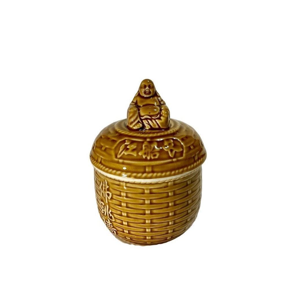 Buddah Ceramic Bowl with Lid, 5.5” Tall.